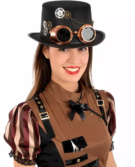 Steampunk vilten hoge hoed met bril voor volwassenen