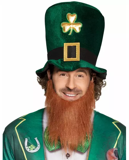 Chapeau haut de forme trèfle doré adulte avec barbe Saint Patrick