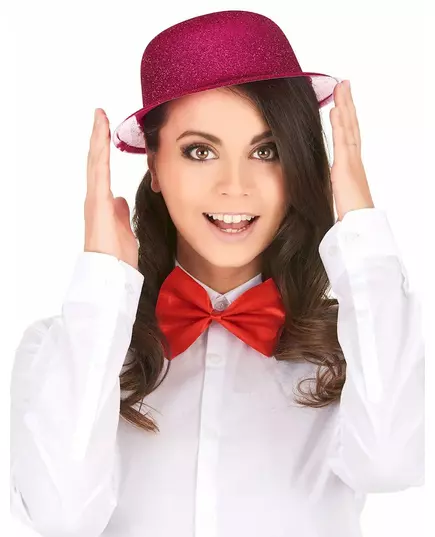 Chapeau melon pailleté fuschia adulte