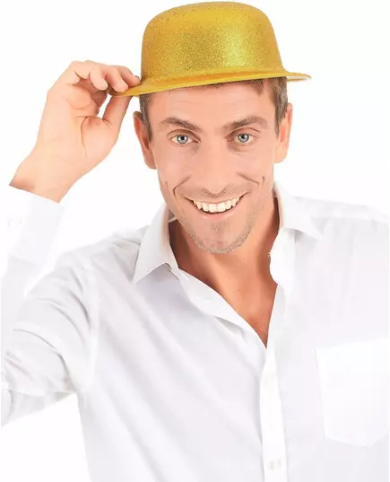 Goudkleurige glitter bolhoed voor volwassenen