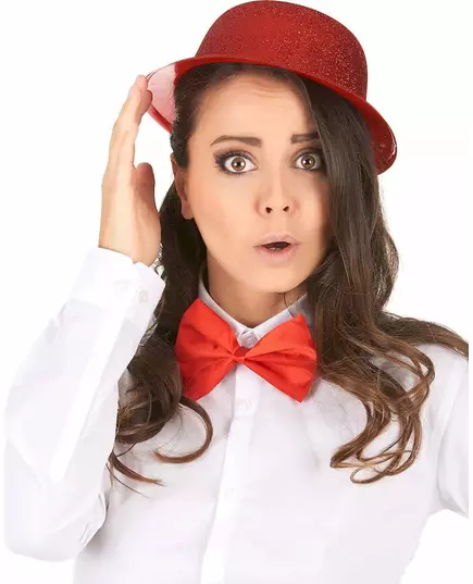 Chapeau melon plastique pailleté rouge adulte