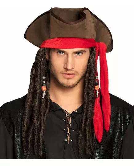 Chapeau pirate marron avec perruque adulte