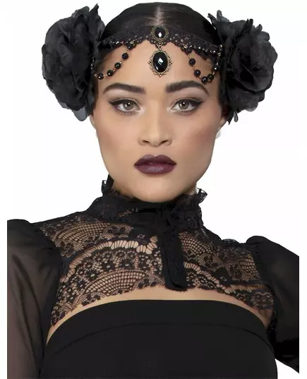 Zwarte gothic hoofdtooi met rozen voor volwassenen