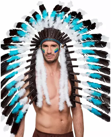 Coiffe grand chef indien bleue adulte