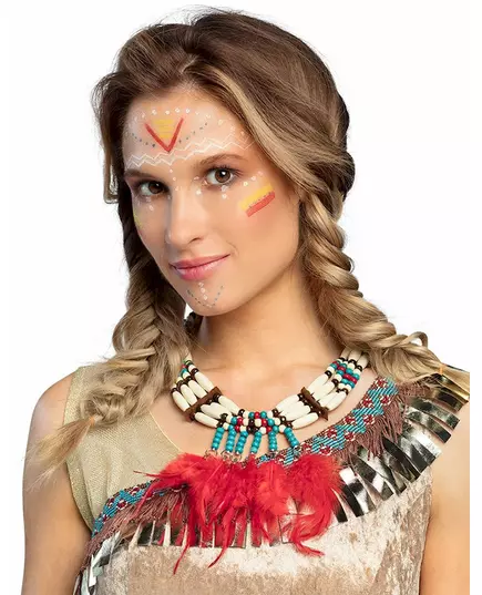 Indianen ketting met rode veren voor vrouwen