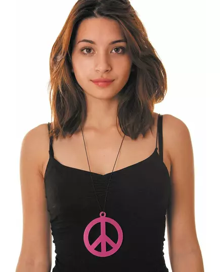 Collier pendentif peace rose fluo adulte