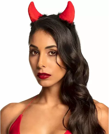 Cornes diable rouges avec fourrure noire adulte Halloween