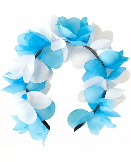 Blauwe en witte bloemenkrans
