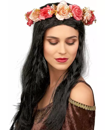 Couronne de roses et fleurs blanches adulte
