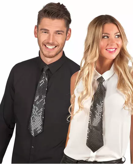 Cravate noire avec sequins transparents adulte