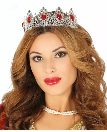 Diadème princesse argenté pierre rouge adulte