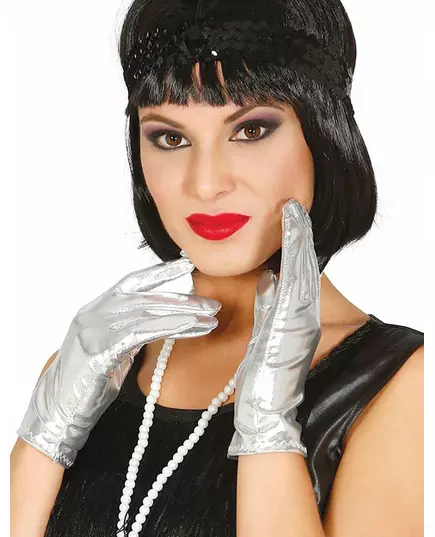 Gants courts métalisés argent femme
