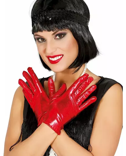 Gants courts métallisés rouge femme
