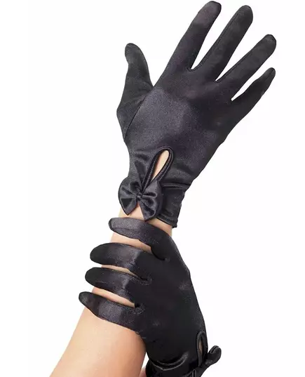 Gants courts noirs avec noeud femme