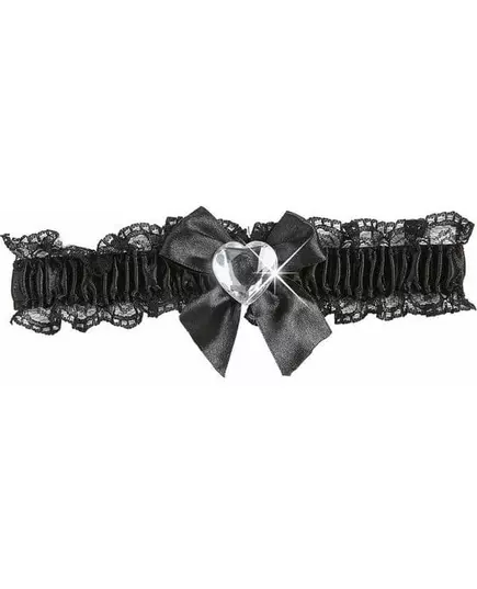 Jarretière sexy dentelle noire coeur argent femme