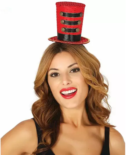 Mini chapeau haut de forme majorette rouge femme