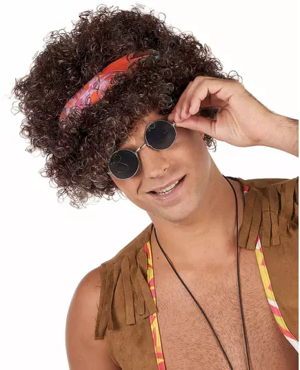 Bruine afro hippie pruik voor volwassenen