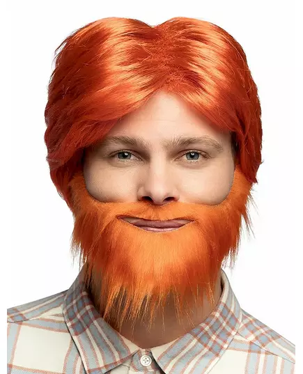 Oranje ginger pruik met baard en snor