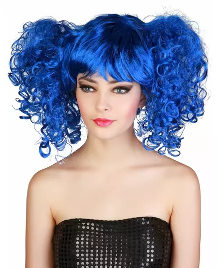 Blauwe pruik met staartjes voor dames