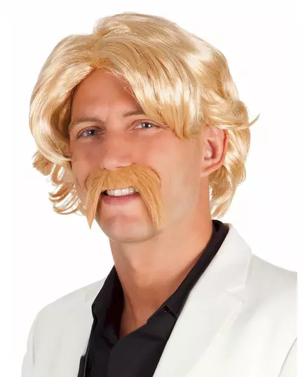 Blonde pruik met snor voor mannen
