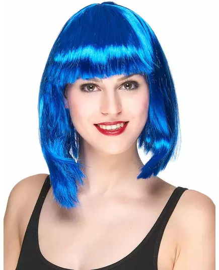 Half lange fluo blauwe pruik voor vrouwen