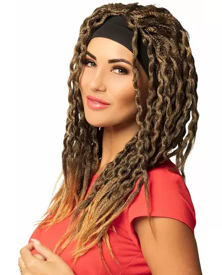 Perruque chatain rasta avec bandeau femme