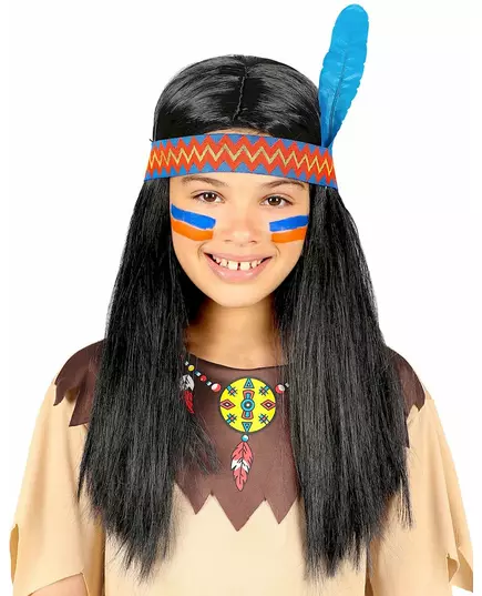 Perruque indien avec bandeau et plume enfant