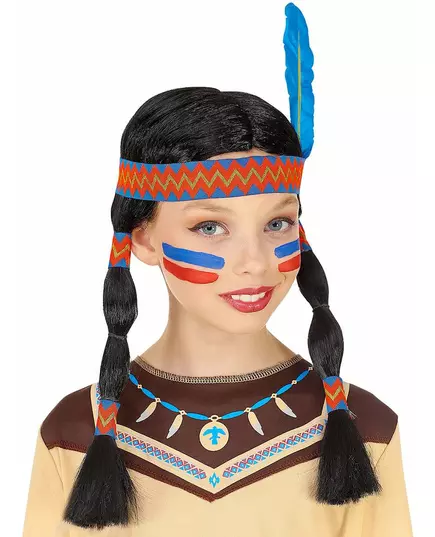 Indianen pruik met hoofdband en veer voor kinderen