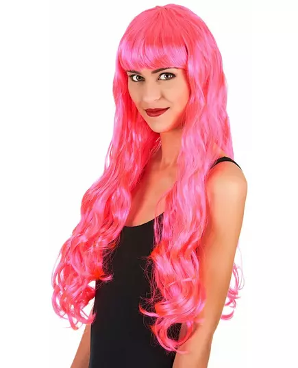 Perruque longue rose femme