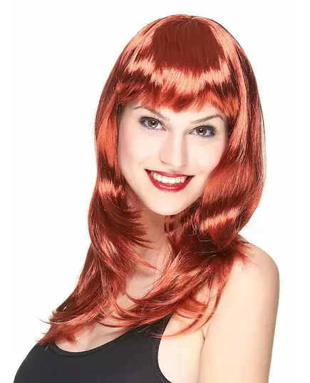 Perruque longue rousse à frange femme