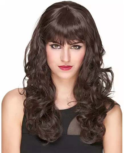 Perruque luxe chatain ondulée avec frange femme - 221g