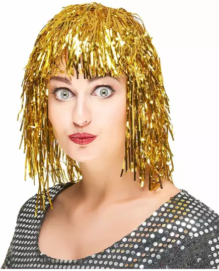 Goudkleurige glitterpruik voor volwassenen