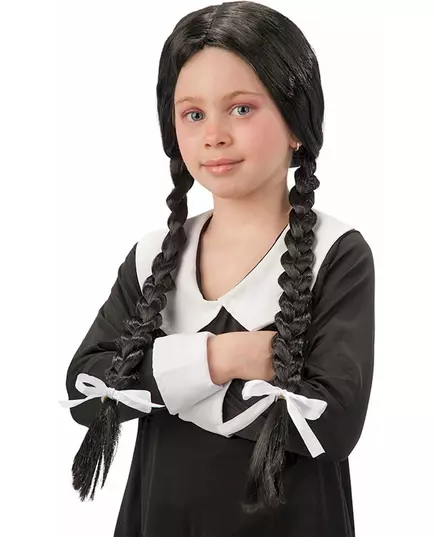 Perruque noire avec tresses écolière fille