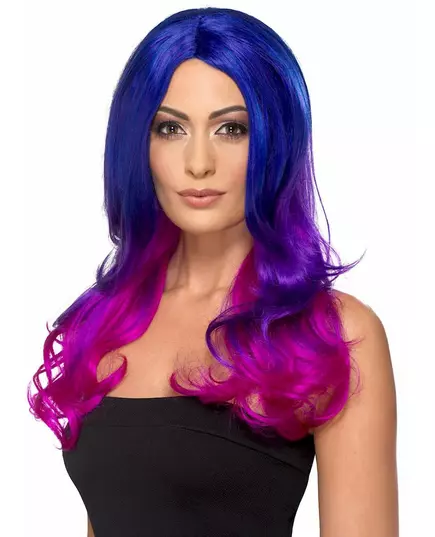Blauw en roze hittebestendige ombré pruik voor volwassenen