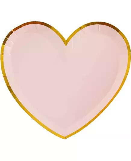 10 Assiettes carton cœur rose et or 22,5 x 20 cm