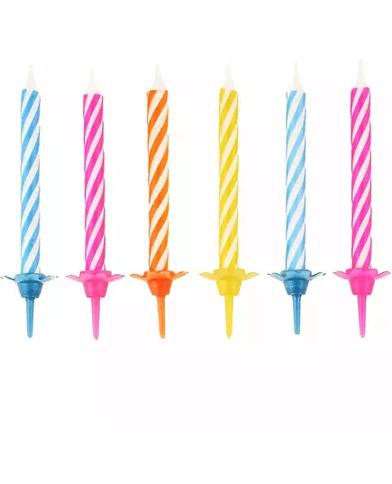 10 Bougies anniversaire colorés avec bobèches 6 cm