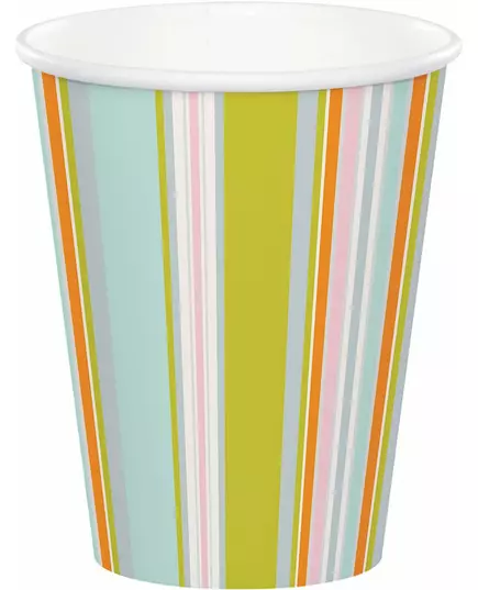 8 gobelets en papier multicolores à rayures jungle 256 ml