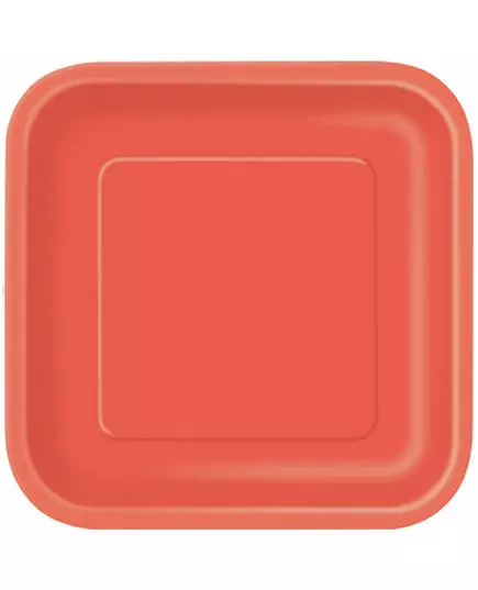16 Petites assiettes carrées en carton rouge clair 18 cm