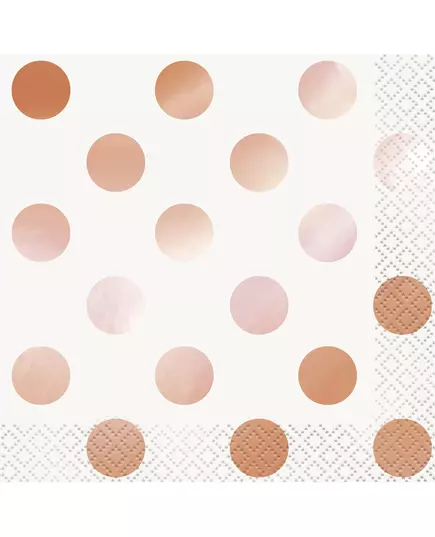 16 Petites serviettes en papier à pois rose gold 25 x 25 cm
