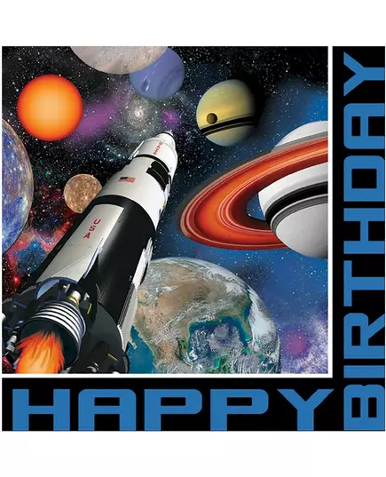 16 Serviettes en papier Anniversaire de l'espace 33 x 33 cm