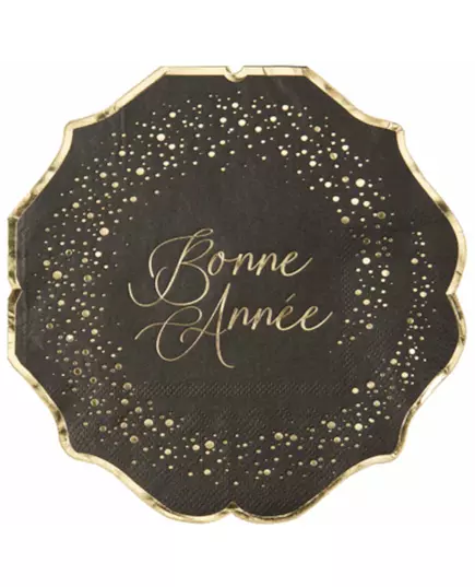 16 Happy New Year servetten zwart goud 33 x 33 cm