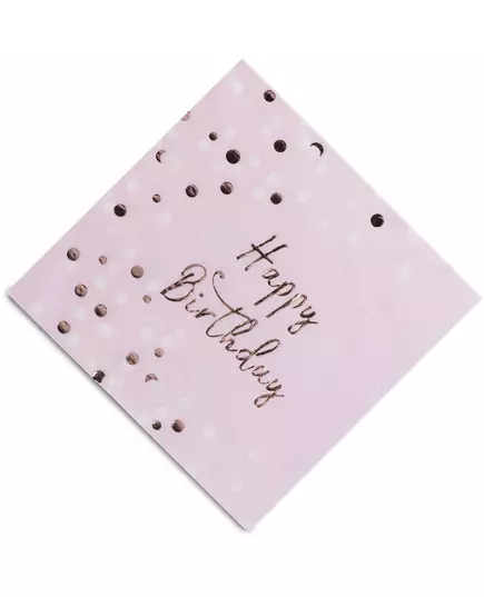 16 Serviettes en papier Happy Birthday confettis rose gold 33 x 33 cm