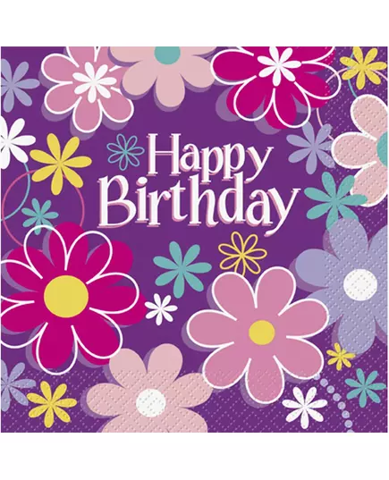 16 Happy Birthday Bloemen Papieren Servetten 33 x 33 cm