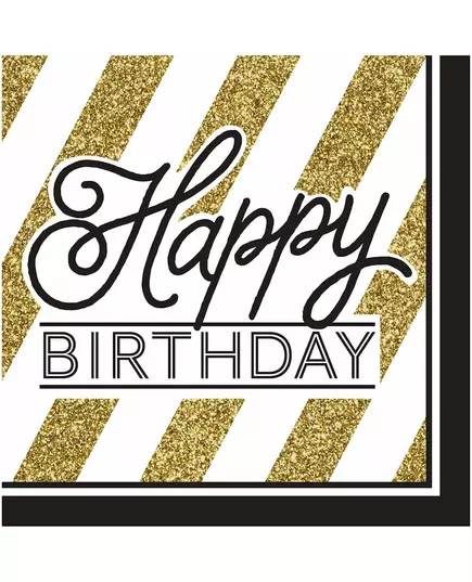16 Happy Birthday servetten zwart-goud