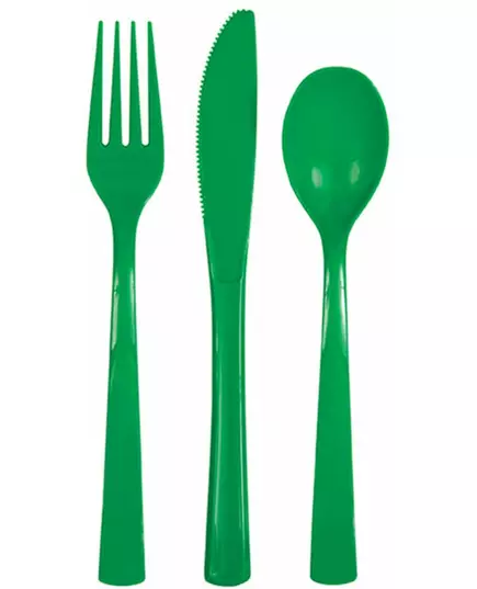 Smaragdgroene plastic 18 delige bestek set