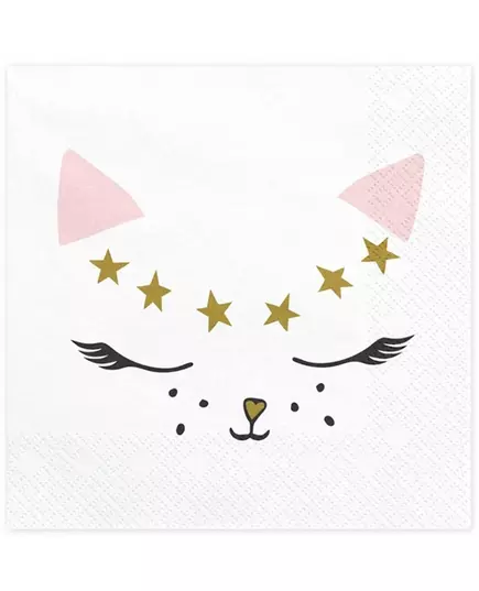 20 Serviettes en papier chaton blanc 33 x 33 cm
