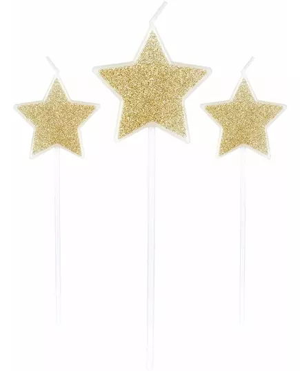 3 ster glitter kaarsjes op prikker