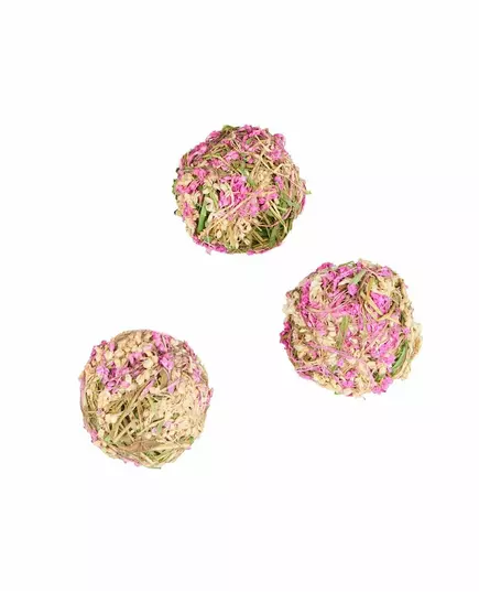 4 boules décoratives de fleurs naturelles blanches et roses de 5 cm