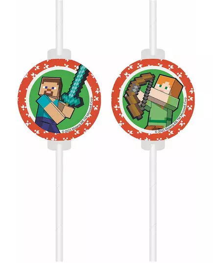 4 Pailles à boire en papier Médaillon Minecraft™