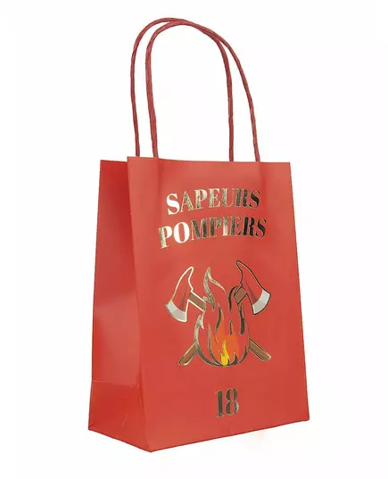 4 Sacs cadeaux en papier Pompier 20 cm